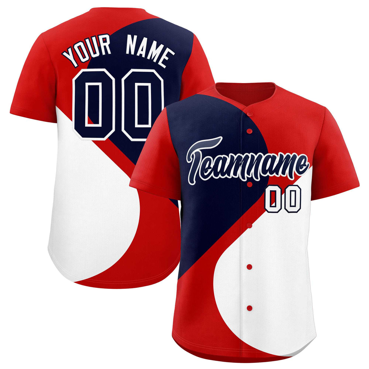 Custom Red Navy-White Color Block Personalized Half Heart Pattern Authentic Baseball Jersey| KXKSHOP
