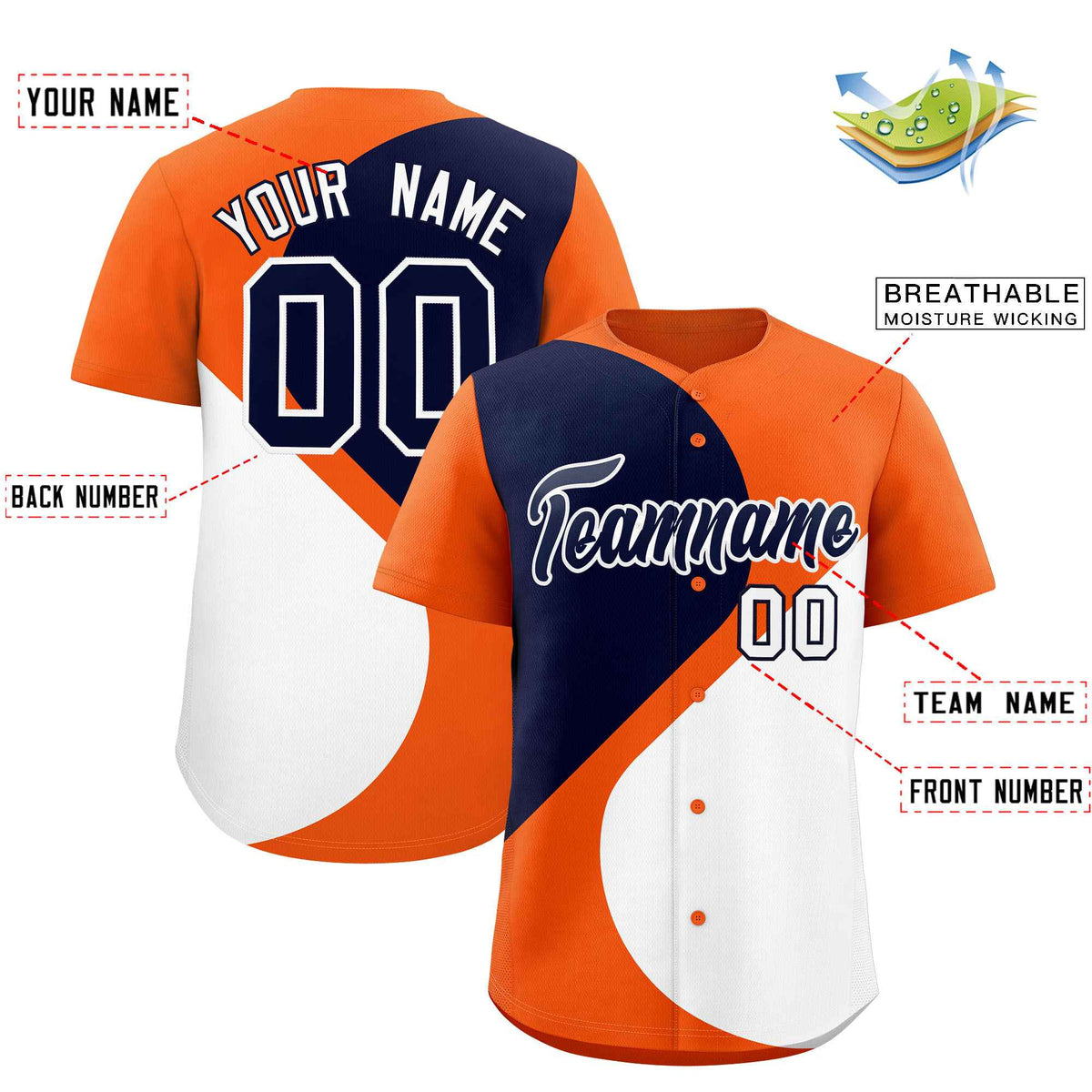 Custom Orange Navy-White Color Block Personalized Half Heart Pattern Authentic Baseball Jersey| KXKSHOP