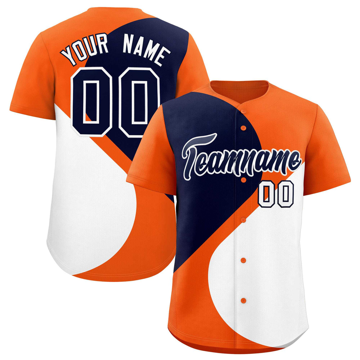 Custom Orange Navy-White Color Block Personalized Half Heart Pattern Authentic Baseball Jersey| KXKSHOP