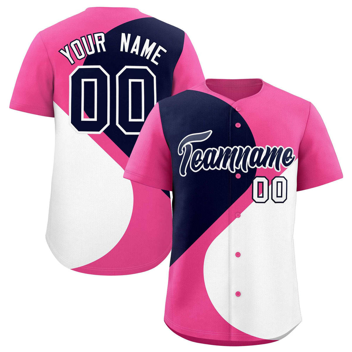 Custom Pink Navy-White Color Block Personalized Half Heart Pattern Authentic Baseball Jersey| KXKSHOP