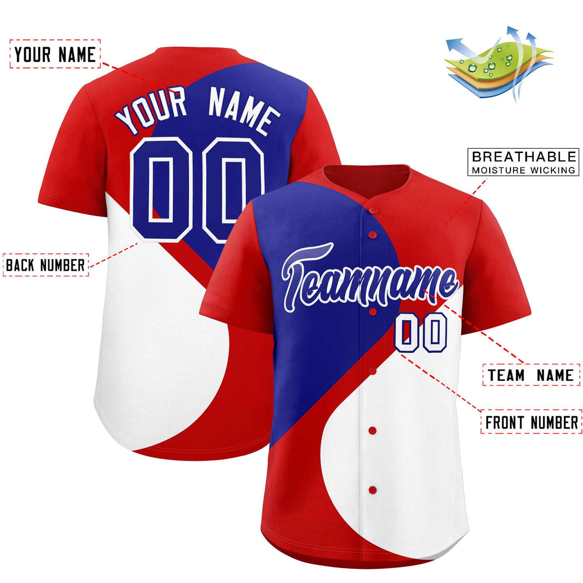 Custom Red Royal-White Color Block Personalized Half Heart Pattern Authentic Baseball Jersey| KXKSHOP