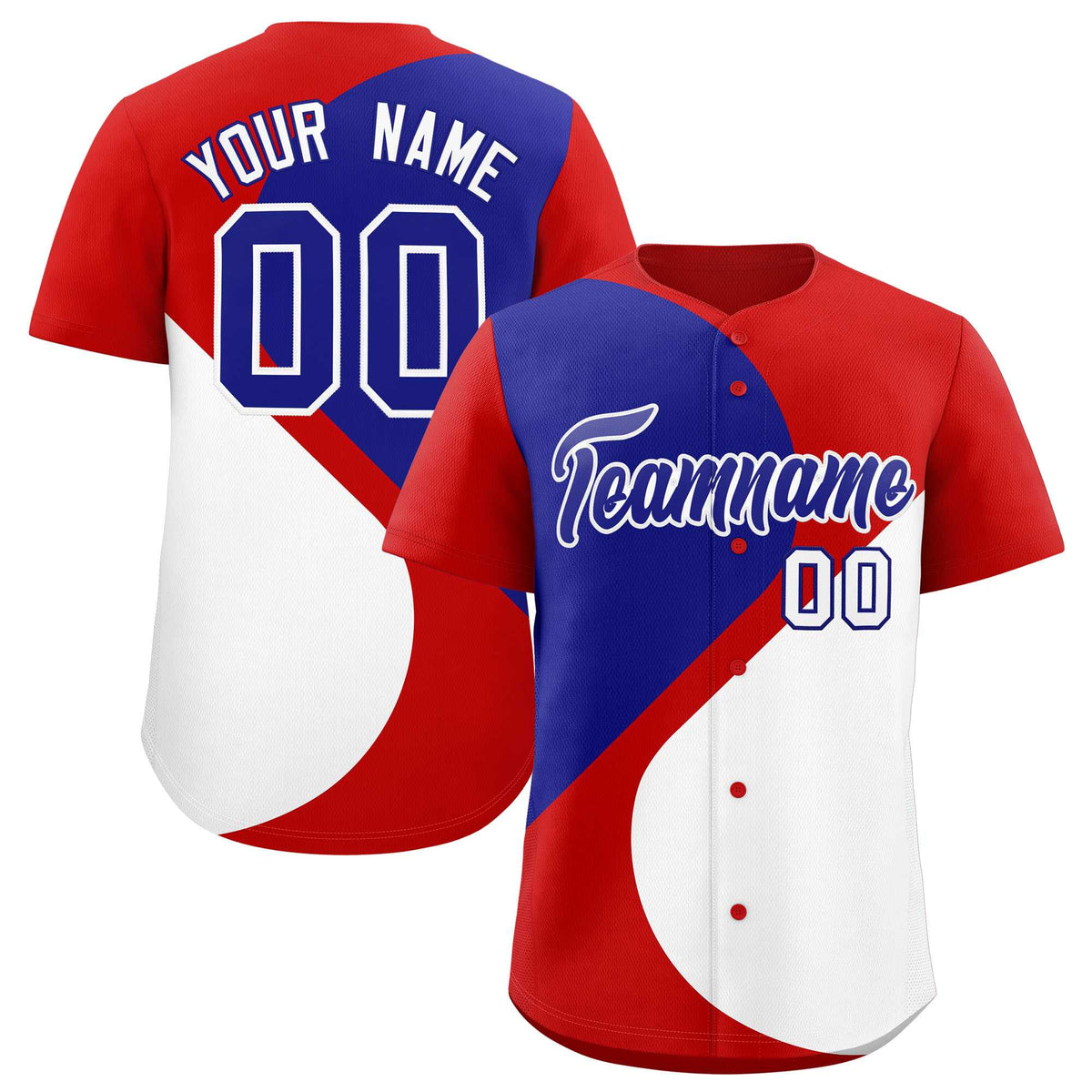 Custom Red Royal-White Color Block Personalized Half Heart Pattern Authentic Baseball Jersey| KXKSHOP
