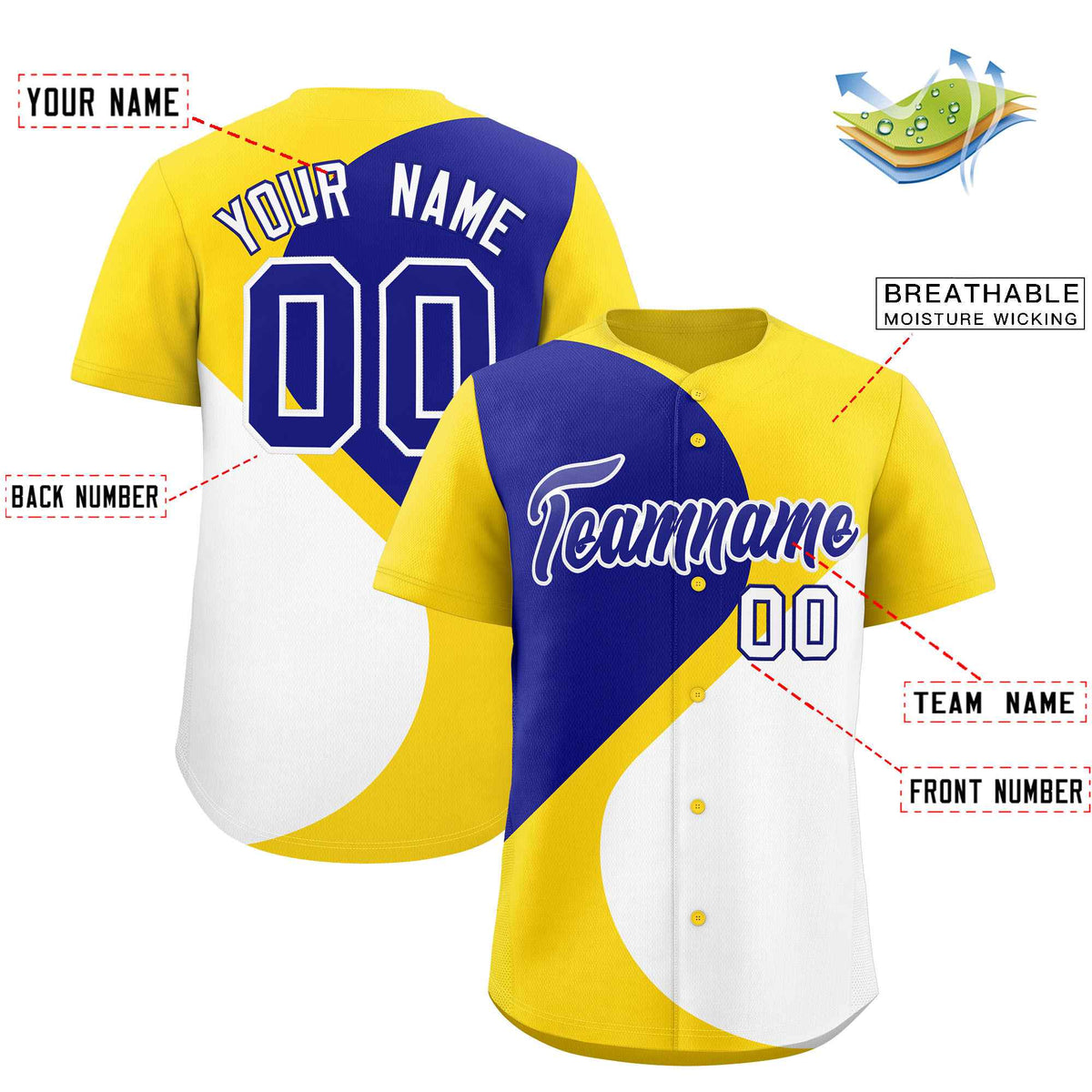 Custom Gold Royal-White Color Block Personalized Half Heart Pattern Authentic Baseball Jersey| KXKSHOP