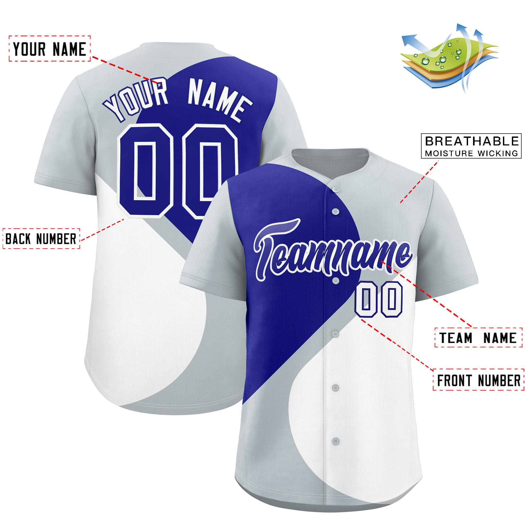 Custom Silver Royal-White Color Block Personalized Half Heart Pattern Authentic Baseball Jersey| KXKSHOP