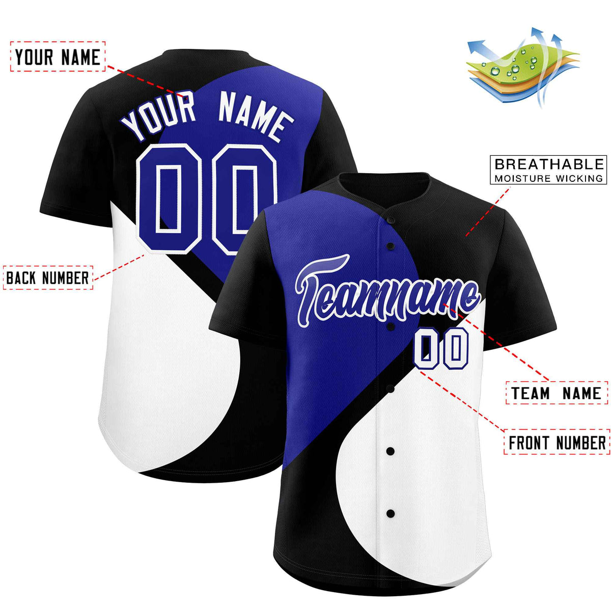 Custom Black Royal-White Color Block Personalized Half Heart Pattern Authentic Baseball Jersey| KXKSHOP