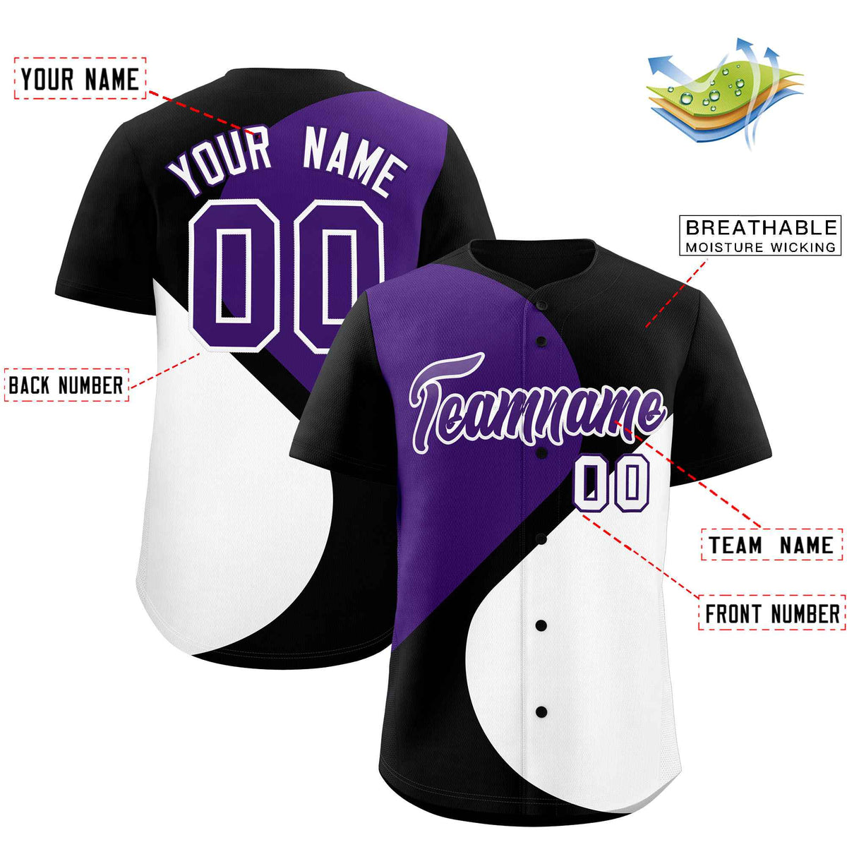 Custom Black Purple-White Color Block Personalized Half Heart Pattern Authentic Baseball Jersey| KXKSHOP