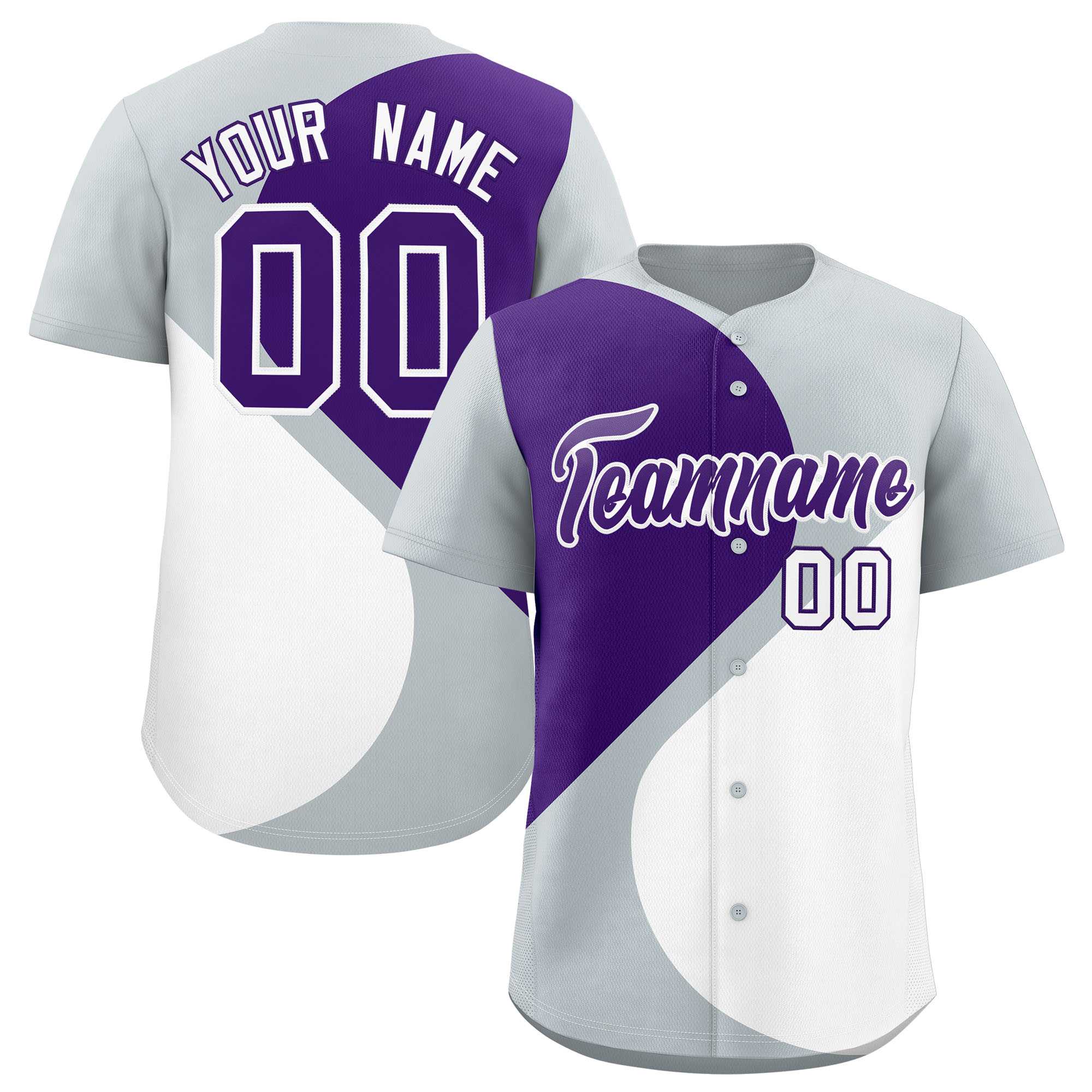 Custom Silver Purple-White Color Block Personalized Half Heart Pattern Authentic Baseball Jersey| KXKSHOP