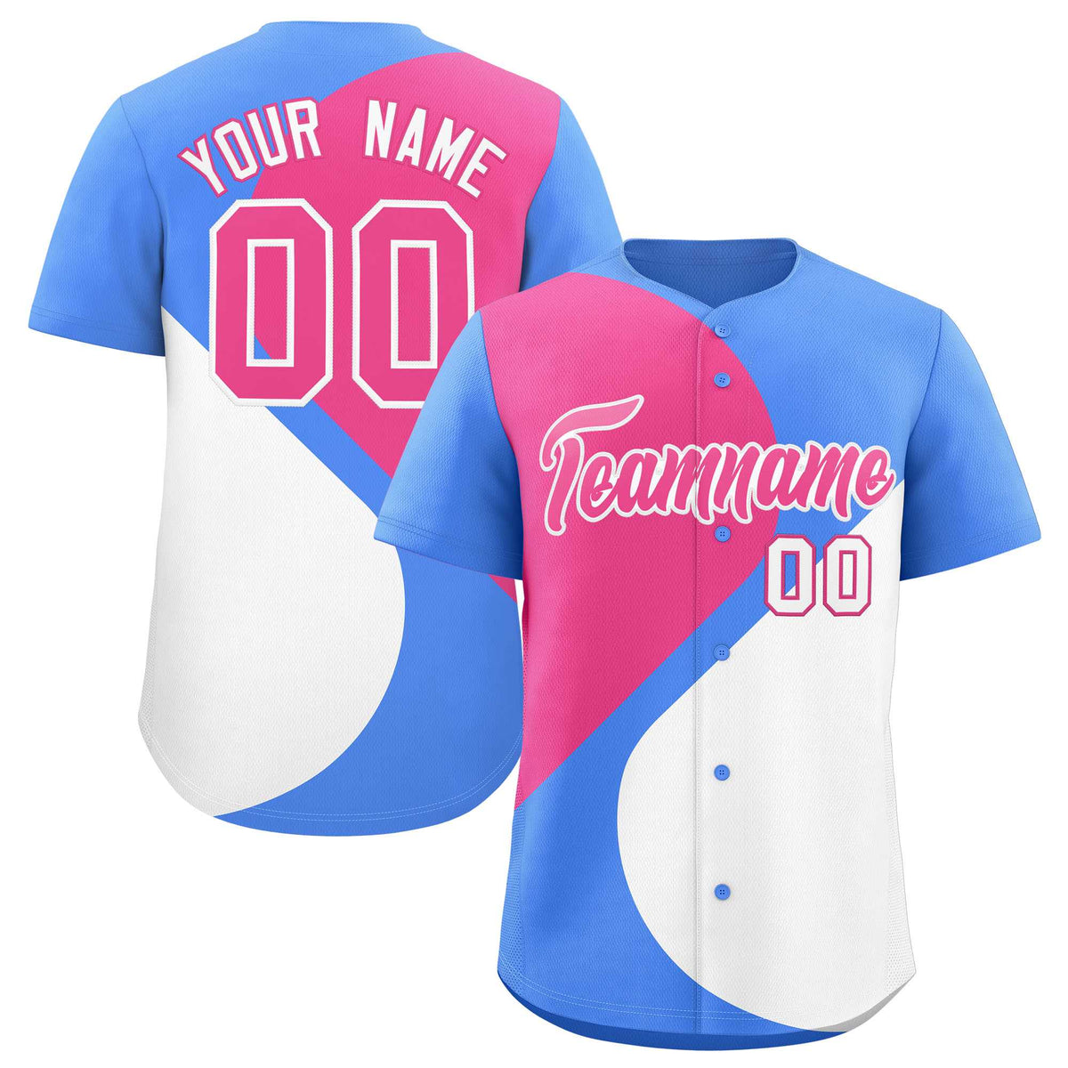 Custom Powder Blue Pink-White Color Block Personalized Half Heart Pattern Authentic Baseball Jersey| KXKSHOP