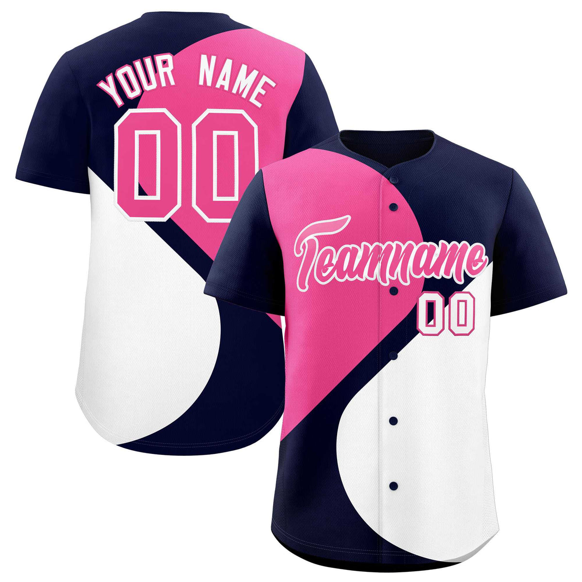 Custom Navy Pink-White Color Block Personalized Half Heart Pattern Authentic Baseball Jersey| KXKSHOP