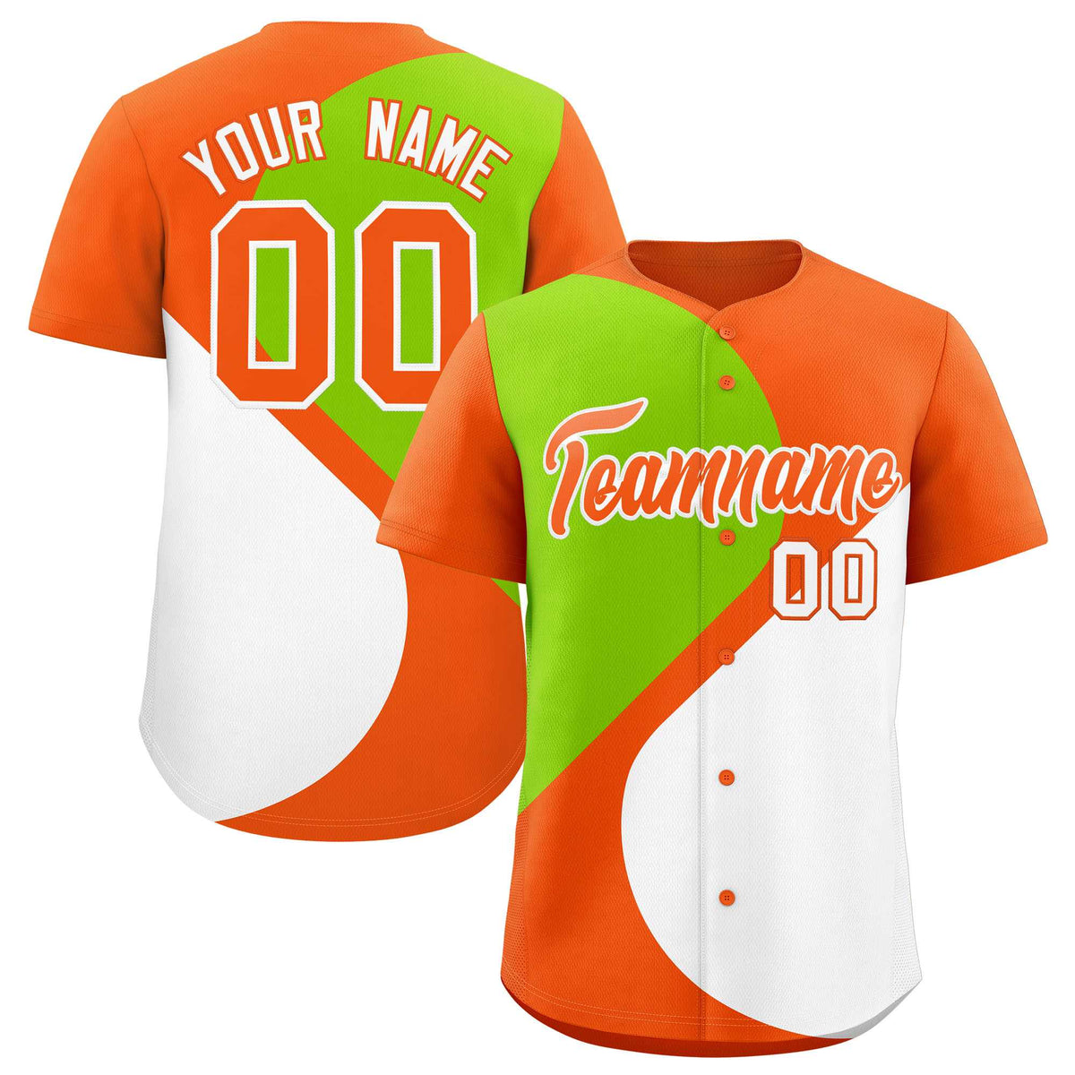 Custom Orange Neon Green-White Color Block Personalized Half Heart Pattern Authentic Baseball Jersey| KXKSHOP