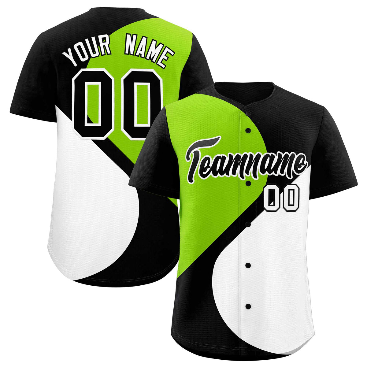 Custom Black Neon Green-White Color Block Personalized Half Heart Pattern Authentic Baseball Jersey| KXKSHOP