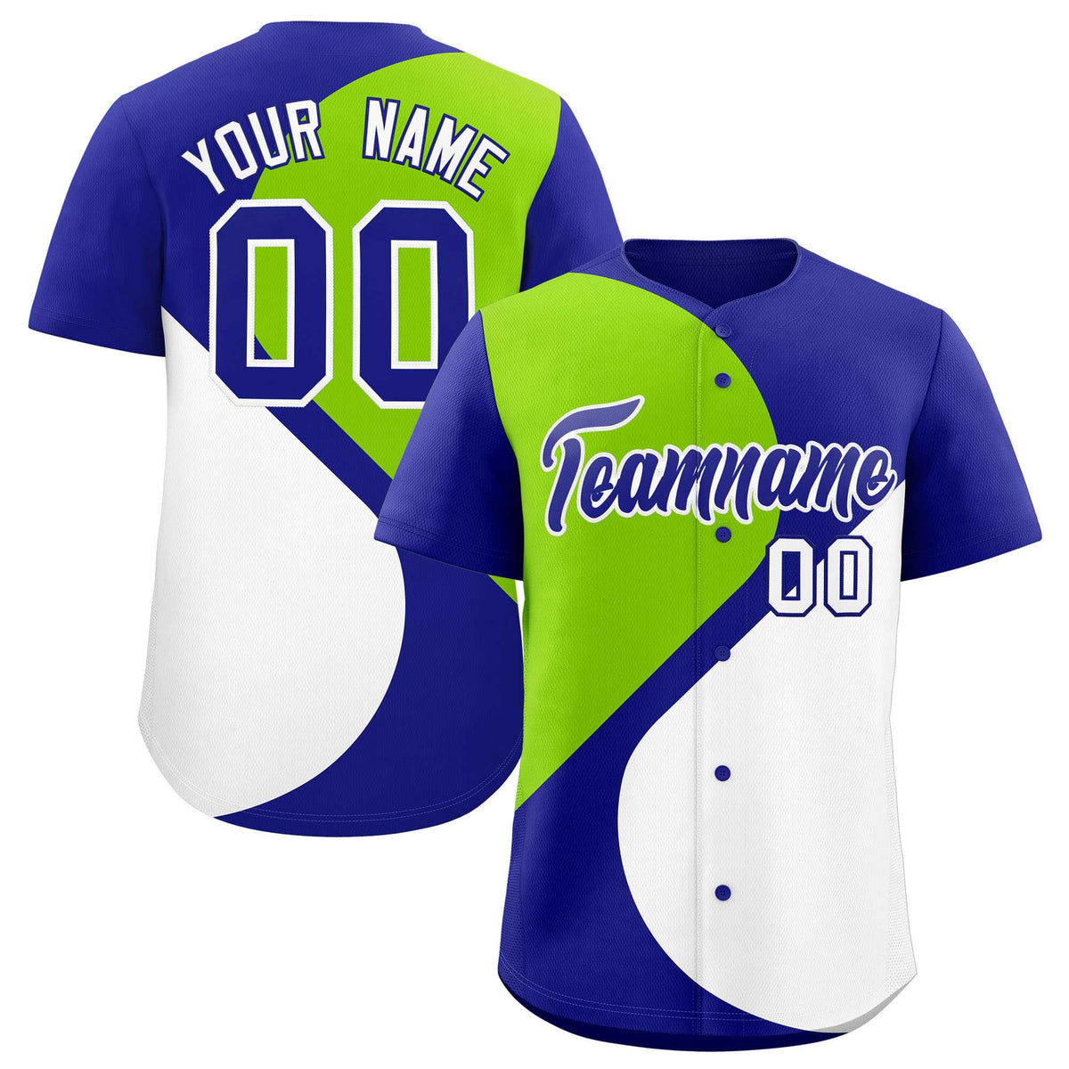 Custom Royal Neon Green-White Color Block Personalized Half Heart Pattern Authentic Baseball Jersey| KXKSHOP