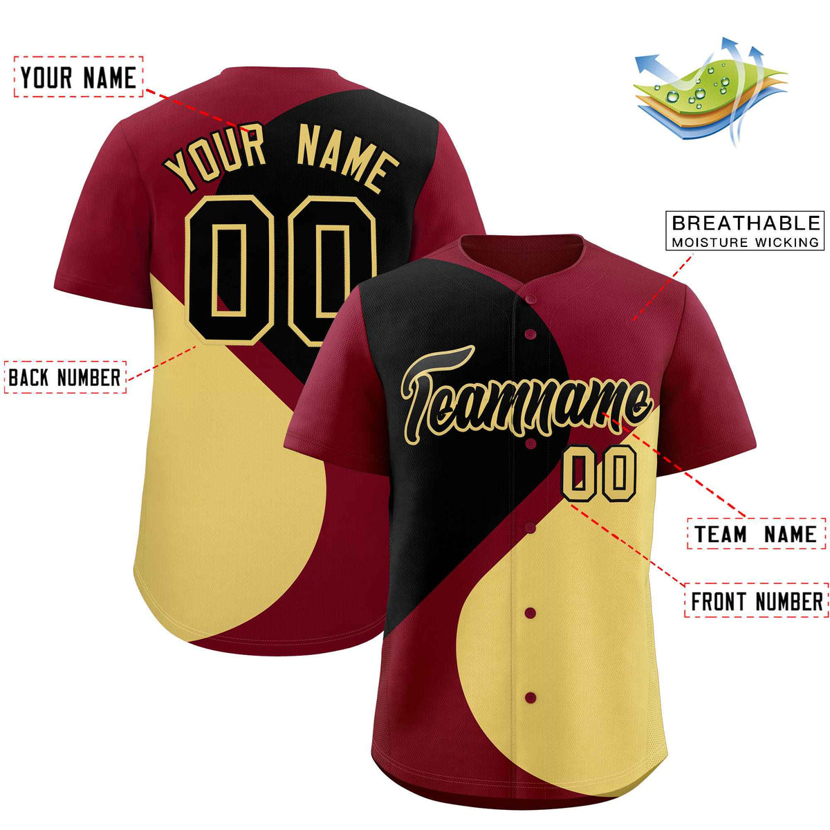 Custom Crimson Black-Khaki Color Block Personalized Half Heart Pattern Authentic Baseball Jersey| KXKSHOP