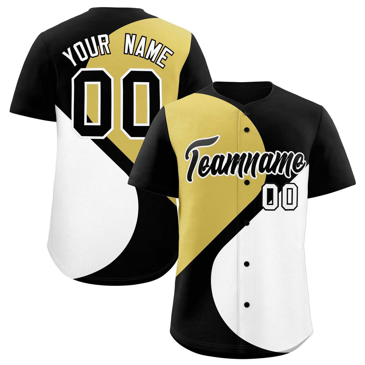 Custom Black Old Gold-White Color Block Personalized Half Heart Pattern Authentic Baseball Jersey| KXKSHOP