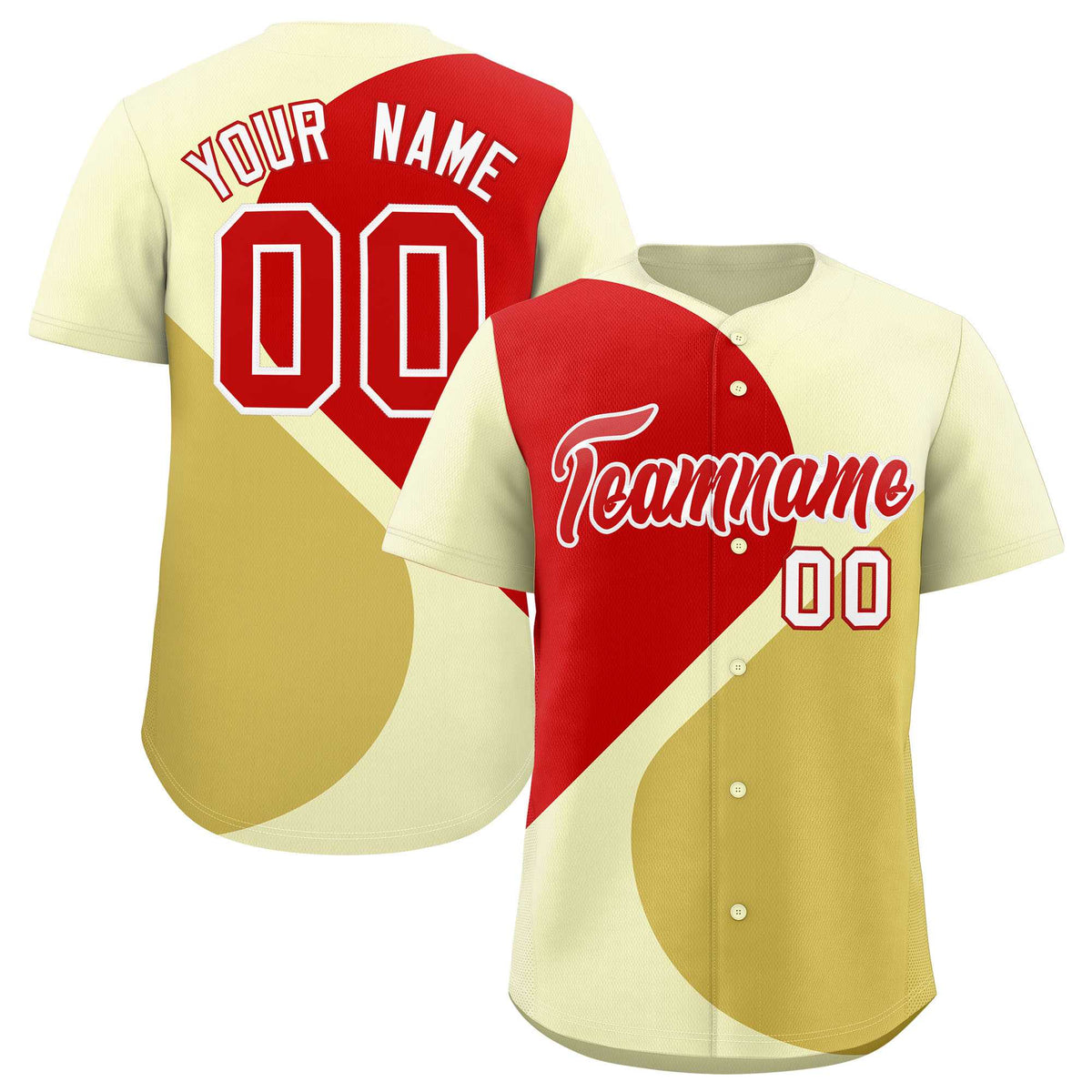 Custom Cream Red-Old Gold Color Block Personalized Half Heart Pattern Authentic Baseball Jersey| KXKSHOP