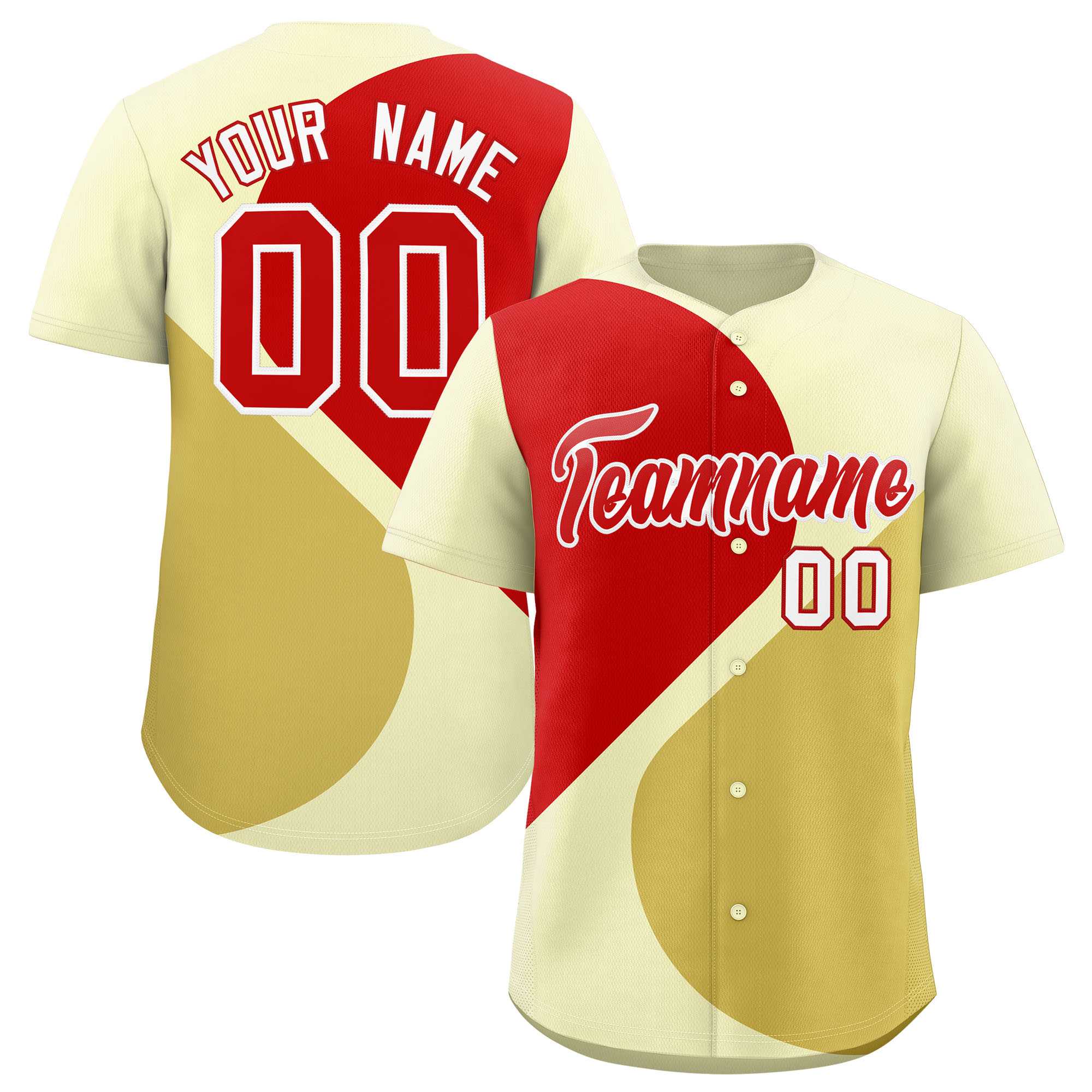 Custom Cream Red-Old Gold Color Block Personalized Half Heart Pattern Authentic Baseball Jersey| KXKSHOP