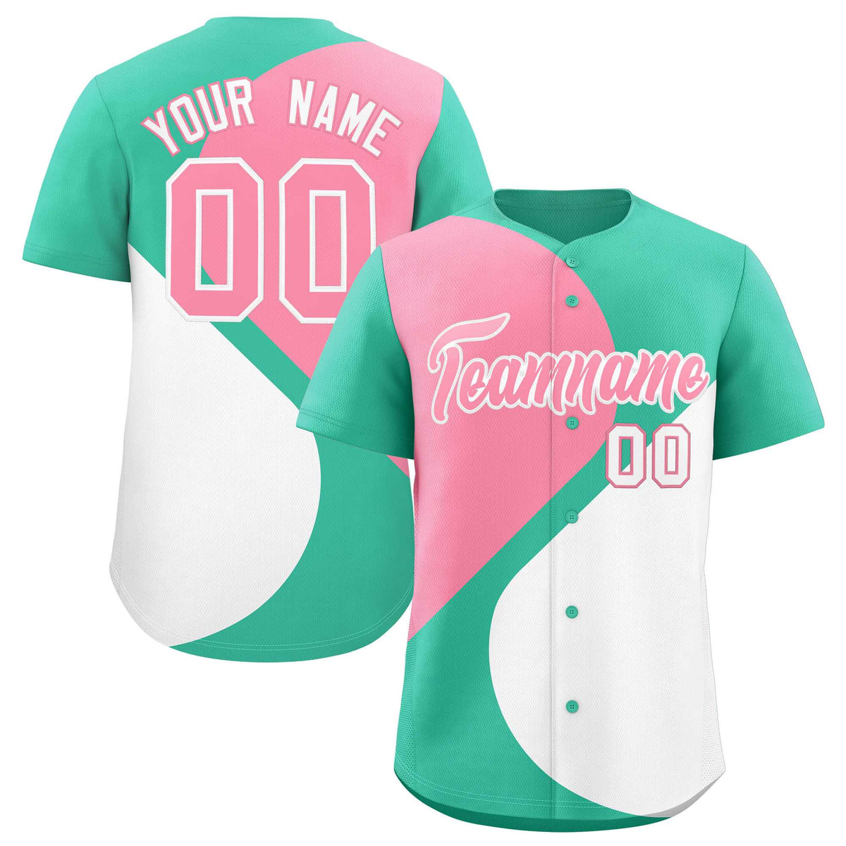 Custom Bright Green Light Pink-White Color Block Personalized Half Heart Pattern Authentic Baseball Jersey| KXKSHOP
