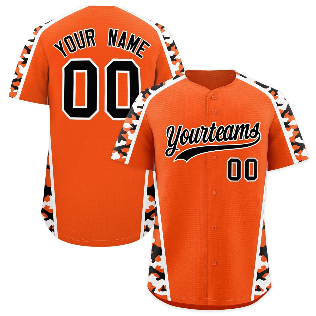 Custom Orange Black Side Camo Style Personalization Baseball Jersey| KXKSHOP