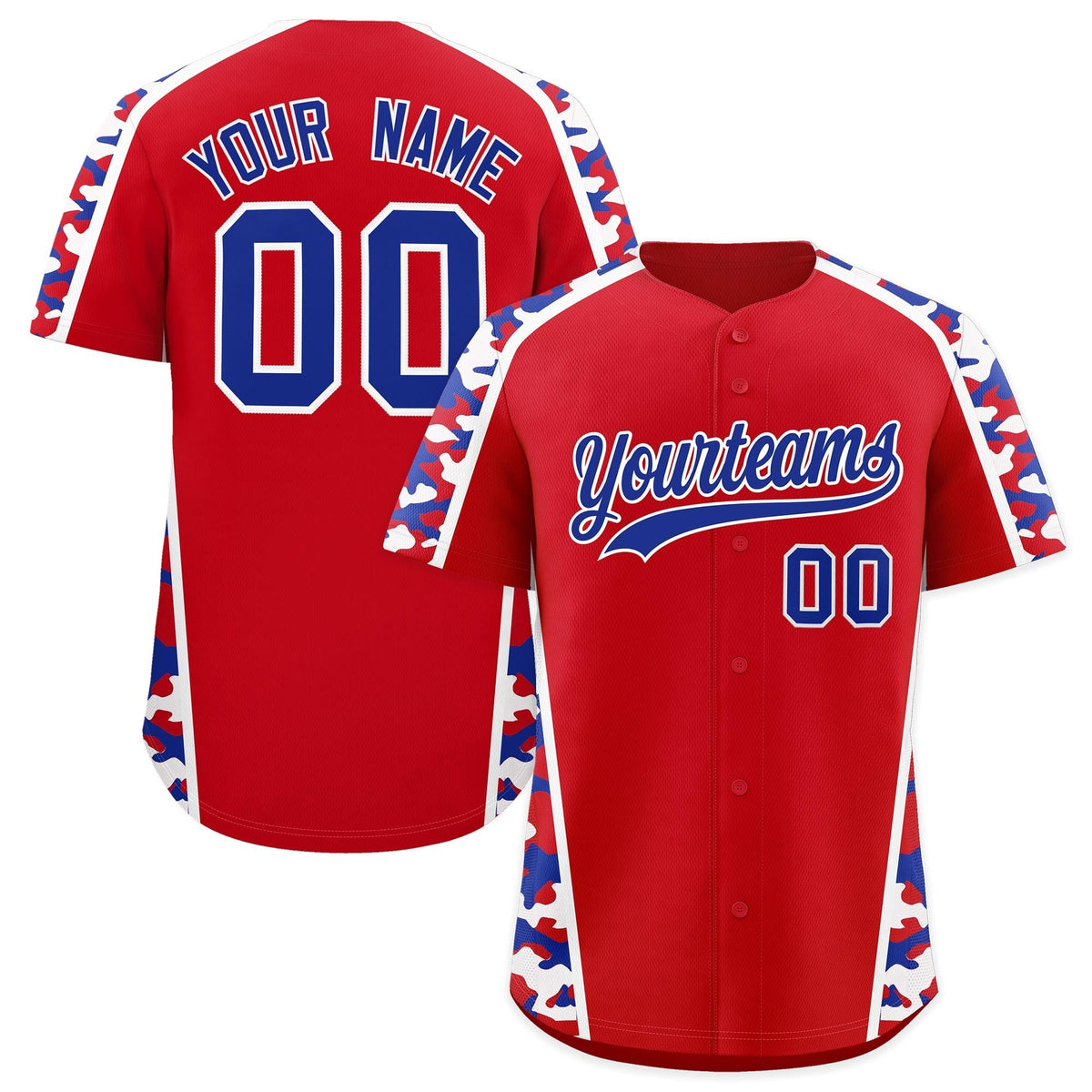Custom Red Royal Blue Side Camo Style Personalization Baseball Jersey| KXKSHOP