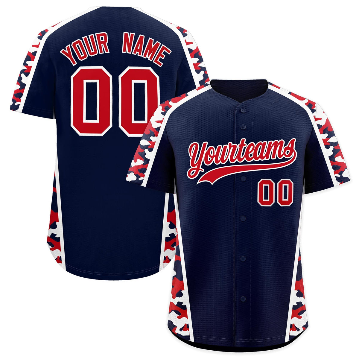 Custom Navy Red Side Camo Style Personalization Baseball Jersey| KXKSHOP