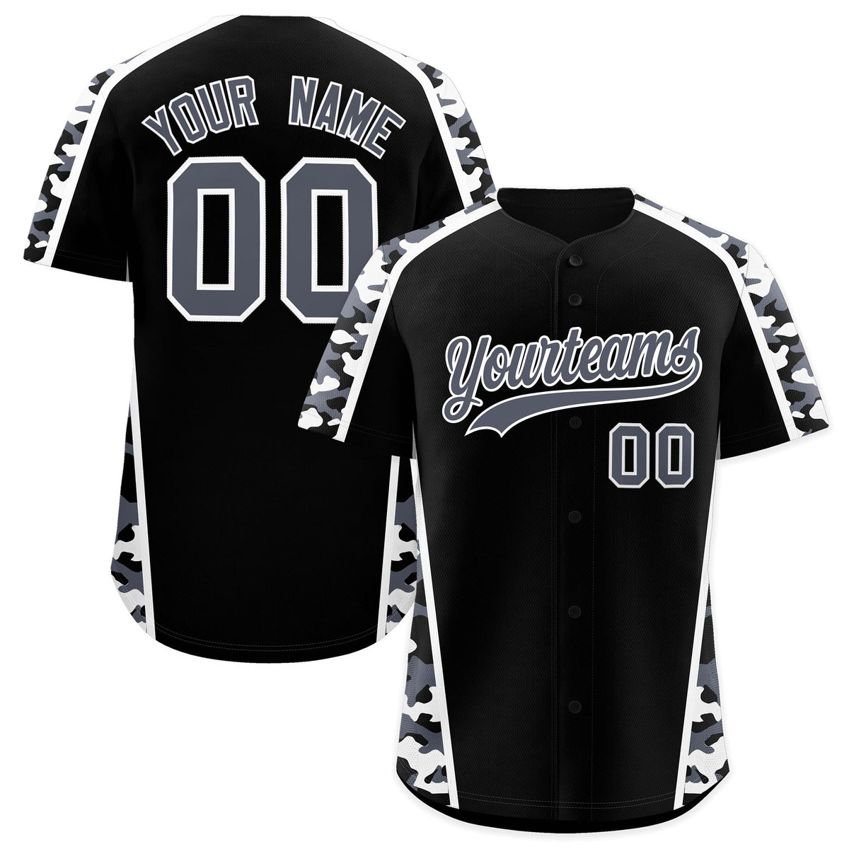 Custom Black Gray Side Camo Style Personalization Baseball Jersey| KXKSHOP