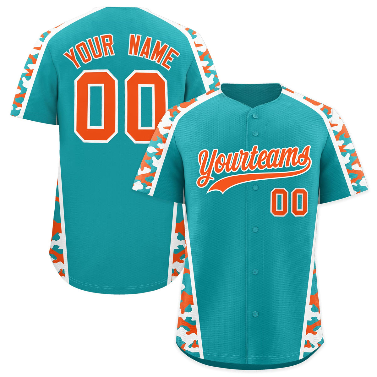 Custom Aqua Orange Side Camo Style Personalization Baseball Jersey| KXKSHOP