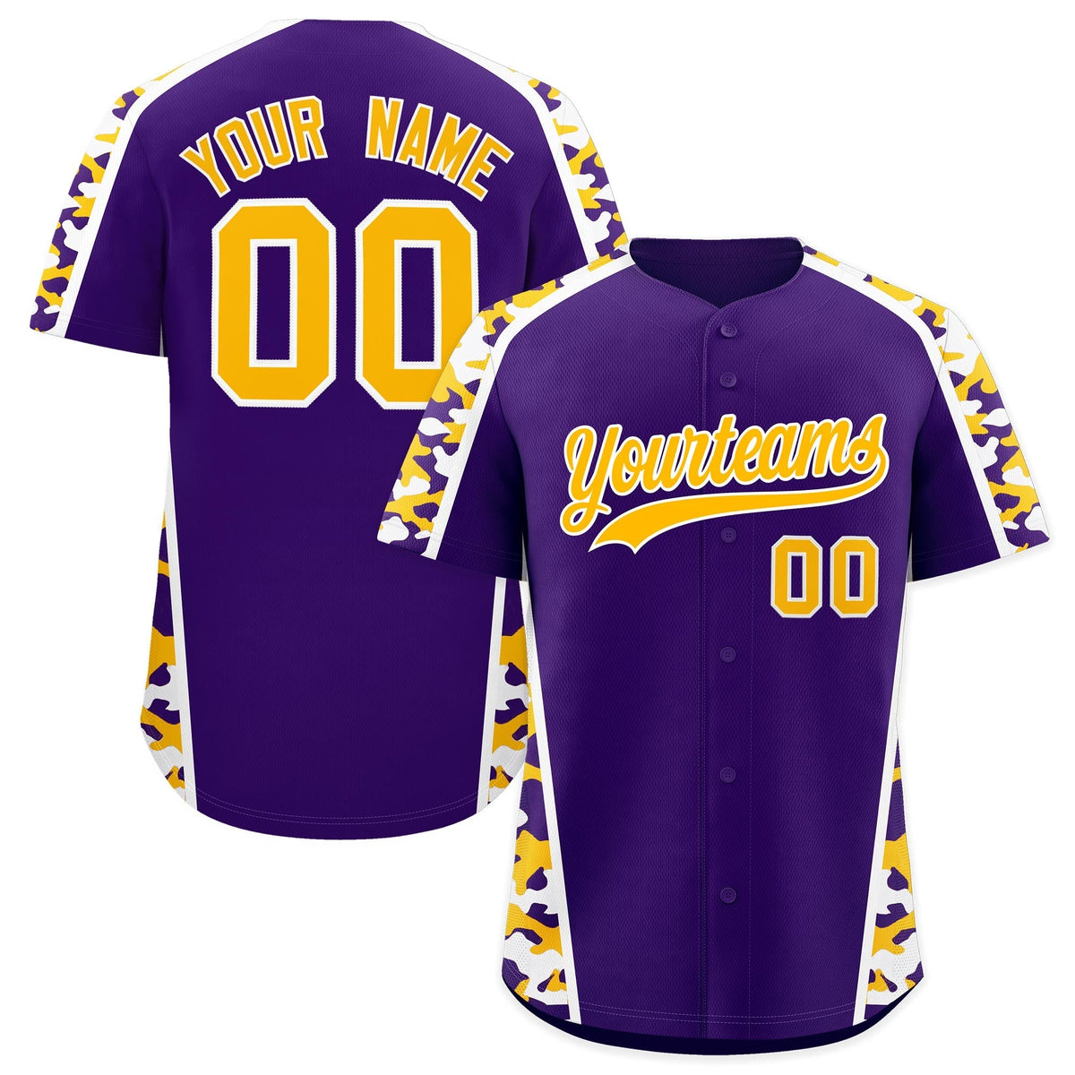 Custom Pink Yellow Side Camo Style Personalization Baseball Jersey| KXKSHOP