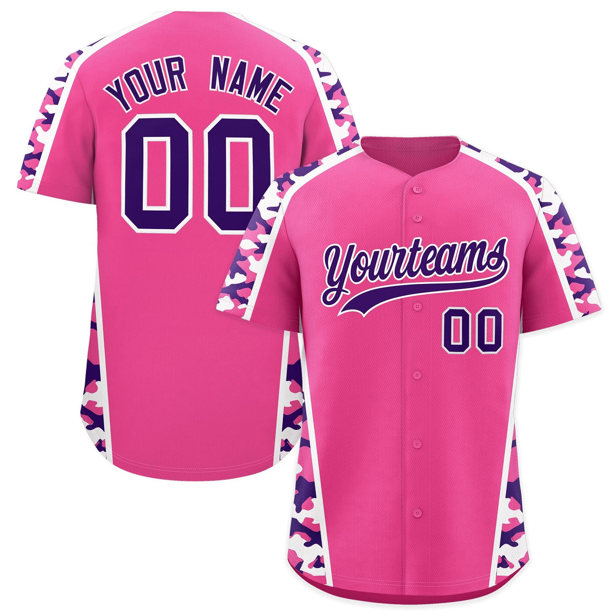 Custom Pink Purple Side Camo Style Personalization Baseball Jersey| KXKSHOP