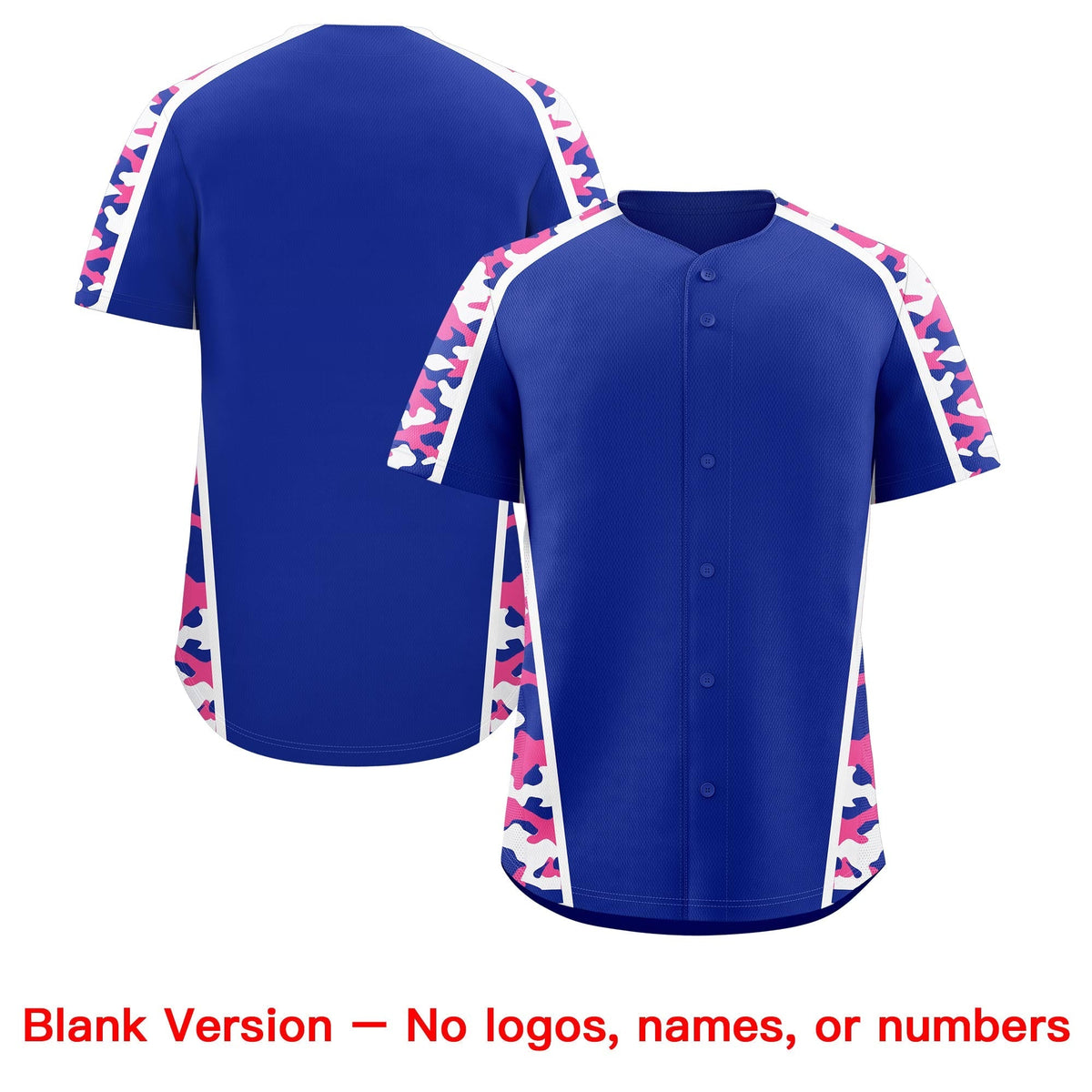 Custom Royal Blue Pink Side Camo Style Personalization Baseball Jersey| KXKSHOP
