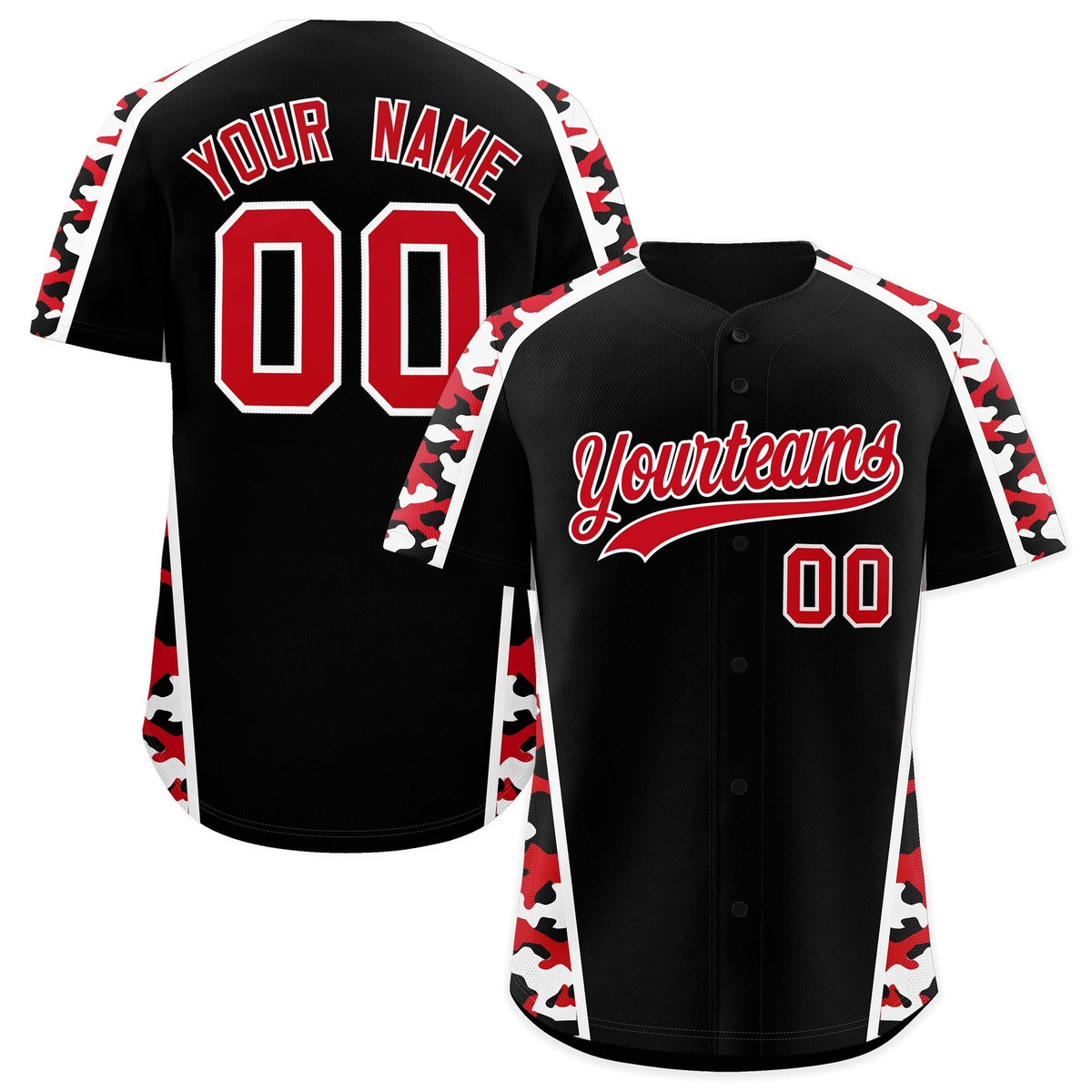 Custom Black Red Side Camo Style Personalization Baseball Jersey| KXKSHOP