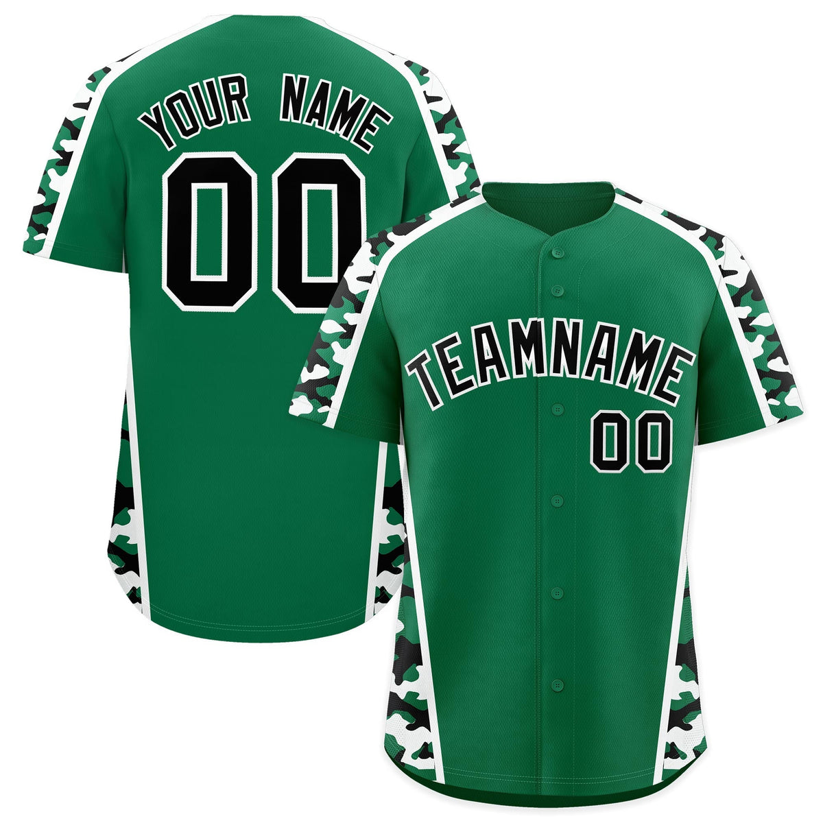 Custom Kelly Green Black Side Camo Style Personalization Baseball Jersey| KXKSHOP