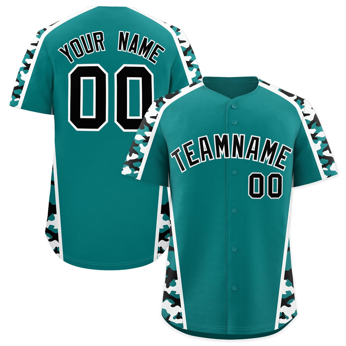 Custom Teal Black White Side Camo Style Personalization Baseball Jersey| KXKSHOP