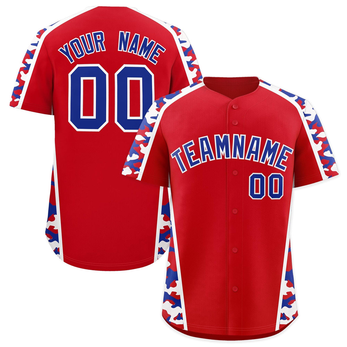 Custom Red Royal Blue Side Camo Style Personalization Baseball Jersey| KXKSHOP
