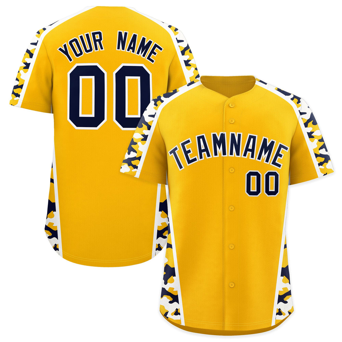 Custom Yellow Navy Side Camo Style Personalization Baseball Jersey| KXKSHOP