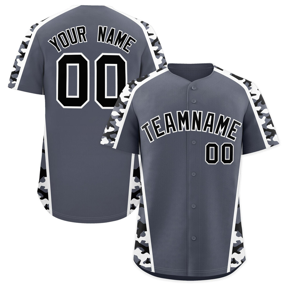 Custom Gray Black Side Camo Style Personalization Baseball Jersey| KXKSHOP