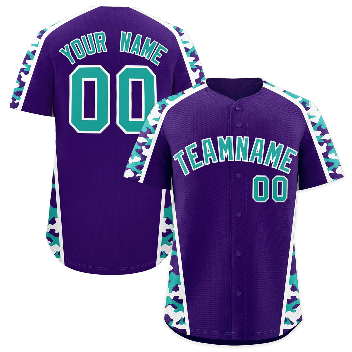 Custom Purple Aqua Side Camo Style Personalization Baseball Jersey| KXKSHOP