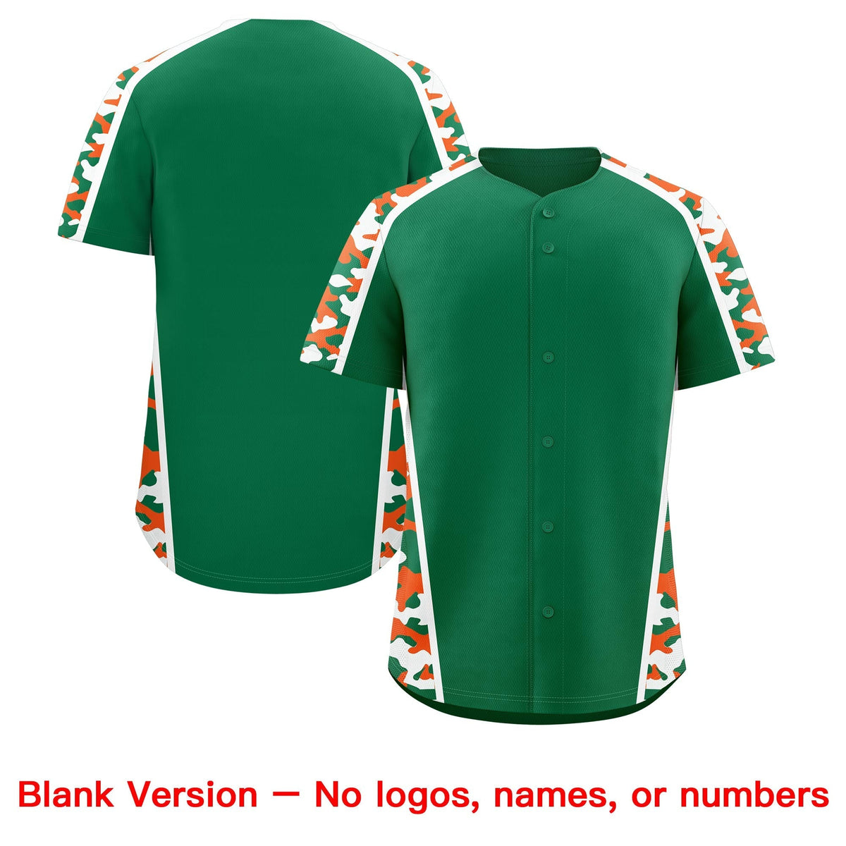 Custom Kelly Green Orange Side Camo Style Personalization Baseball Jersey| KXKSHOP