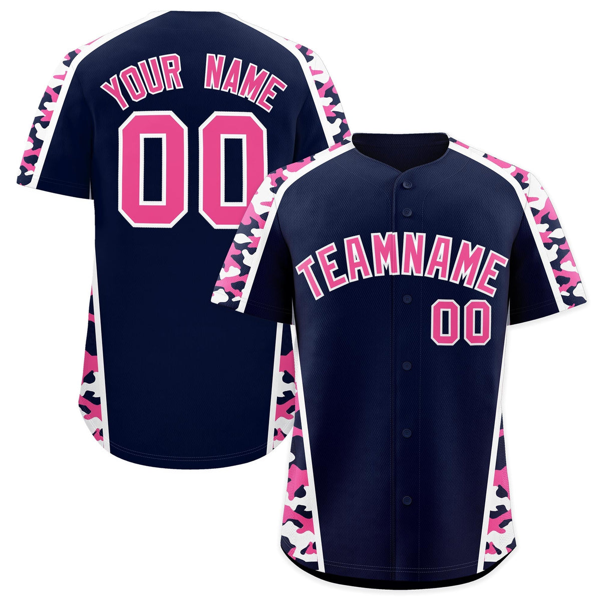 Custom Navy Pink Side Camo Style Personalization Baseball Jersey| KXKSHOP