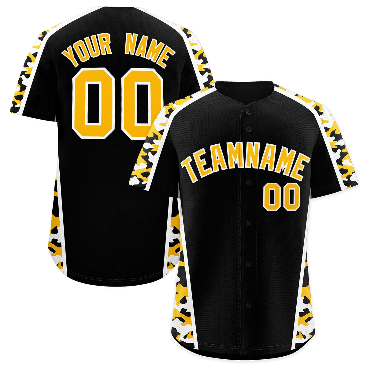 Custom Black Yellow Side Camo Style Personalization Baseball Jersey| KXKSHOP