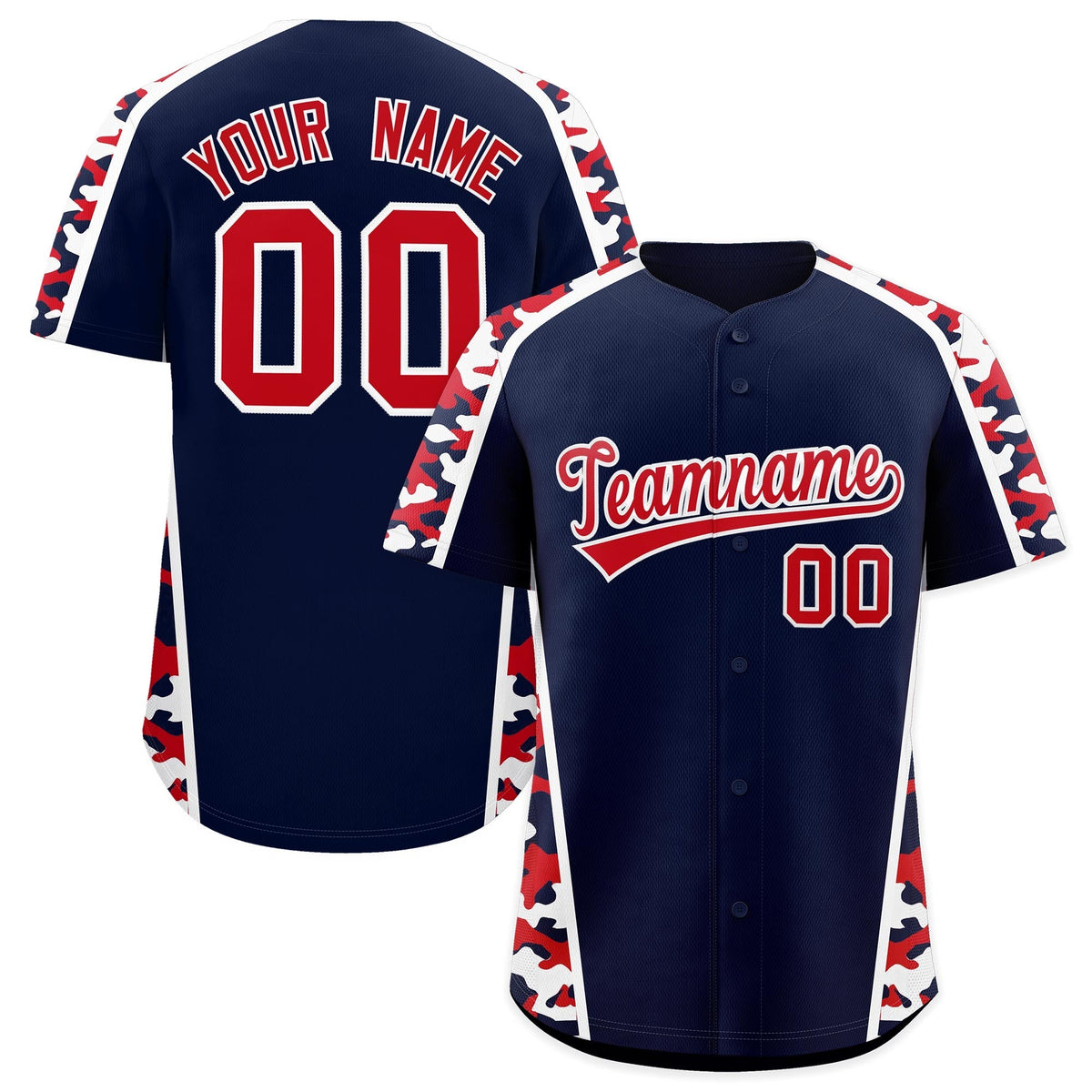 Custom Navy Red Side Camo Style Personalization Baseball Jersey| KXKSHOP