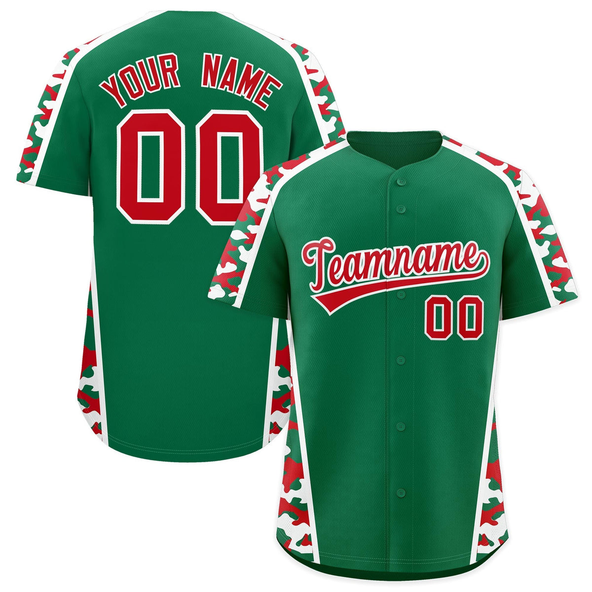 Custom Kelly Green Red Side Camo Style Personalization Baseball Jersey| KXKSHOP