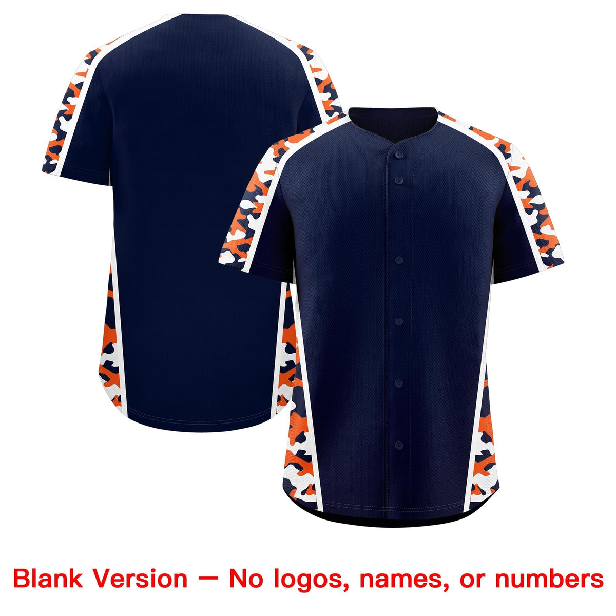 Custom Navy Orange Side Camo Style Personalization Baseball Jersey| KXKSHOP