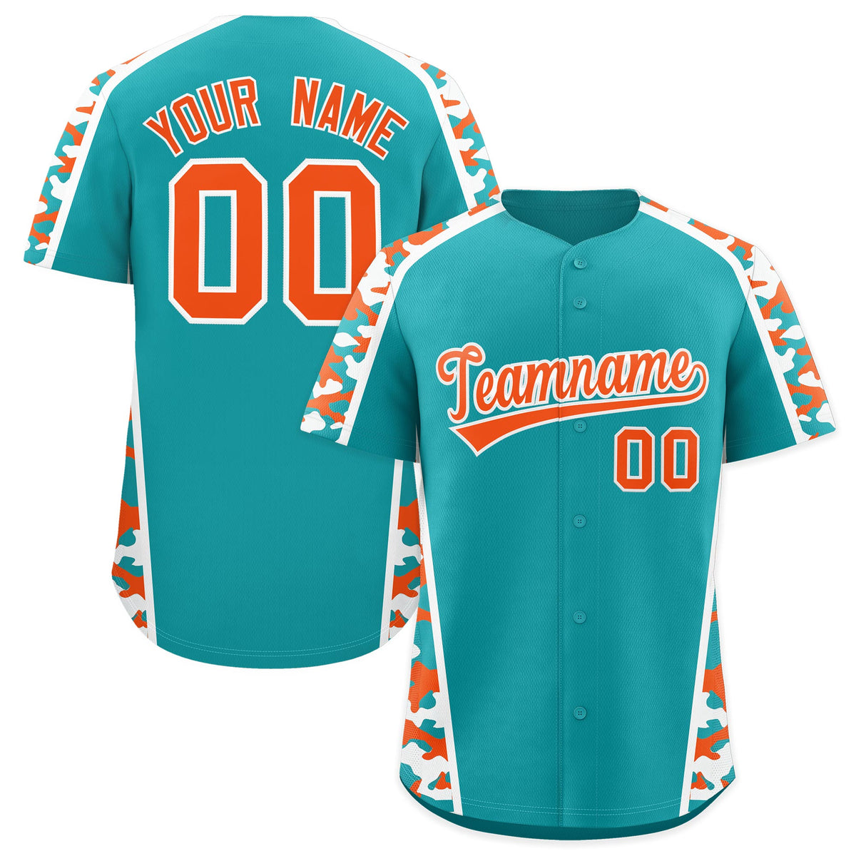 Custom Aqua Orange Side Camo Style Personalization Baseball Jersey| KXKSHOP