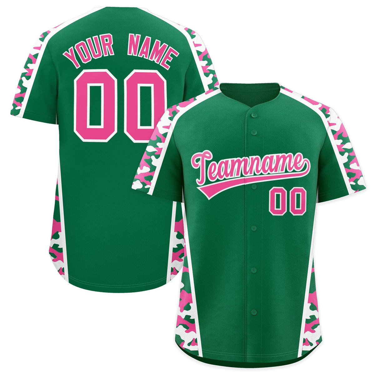 Custom Kelly Green Pink Side Camo Style Personalization Baseball Jersey| KXKSHOP