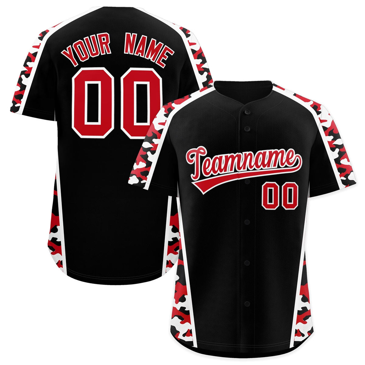Custom Black Red Side Camo Style Personalization Baseball Jersey| KXKSHOP