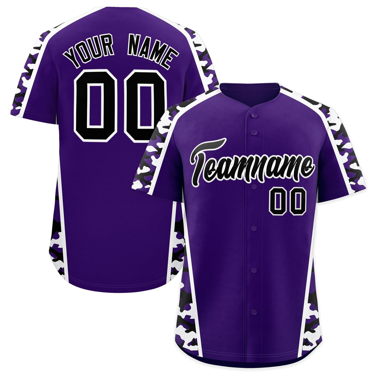 Custom Purple Black Side Camo Style Personalization Baseball Jersey| KXKSHOP