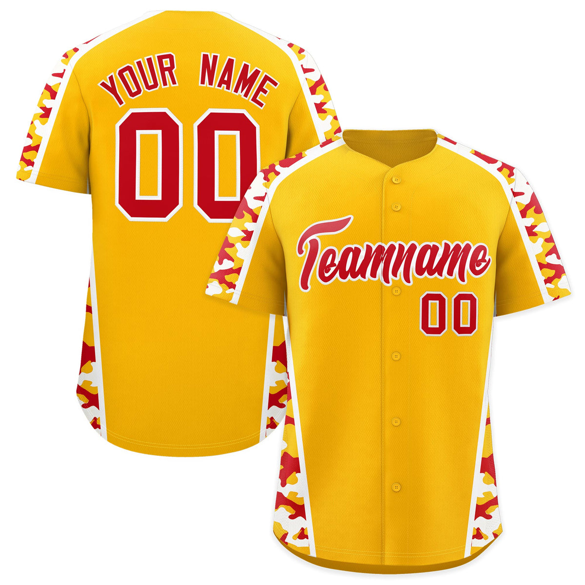 Custom Yellow Red Side Camo Style Personalization Baseball Jersey| KXKSHOP