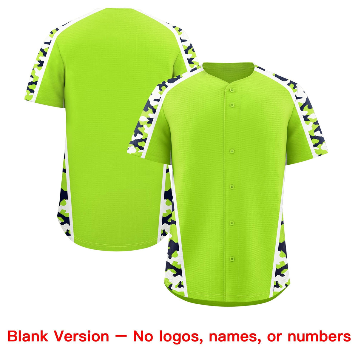Custom Neon Green Navy Side Camo Style Personalization Baseball Jersey| KXKSHOP