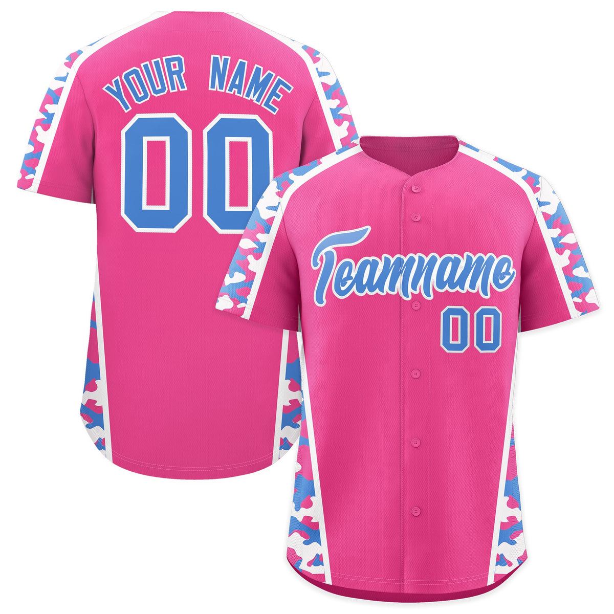 Custom Pink Powder Blue Side Camo Style Personalization Baseball Jersey| KXKSHOP