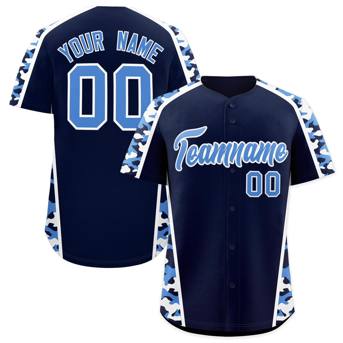 Custom Navy Powder Blue Side Camo Style Personalization Baseball Jersey| KXKSHOP